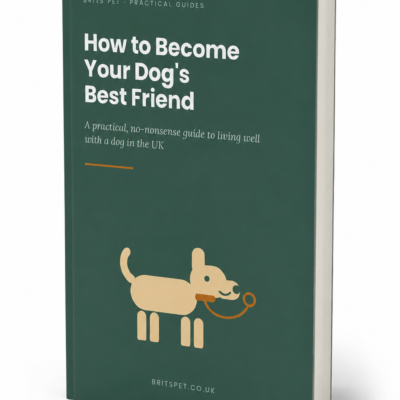 UK dog training guide - 86-page illustrated PDF standing upright on a white background